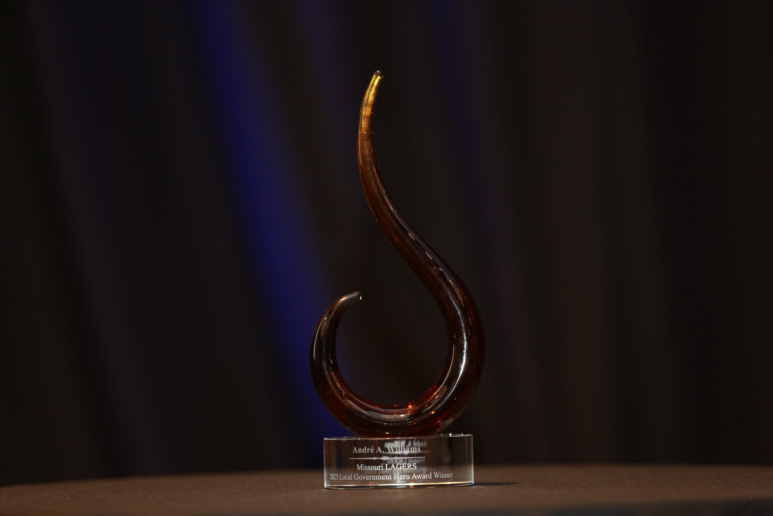Image of the 2025 Local Government Hero Award trophy sitting on a table.