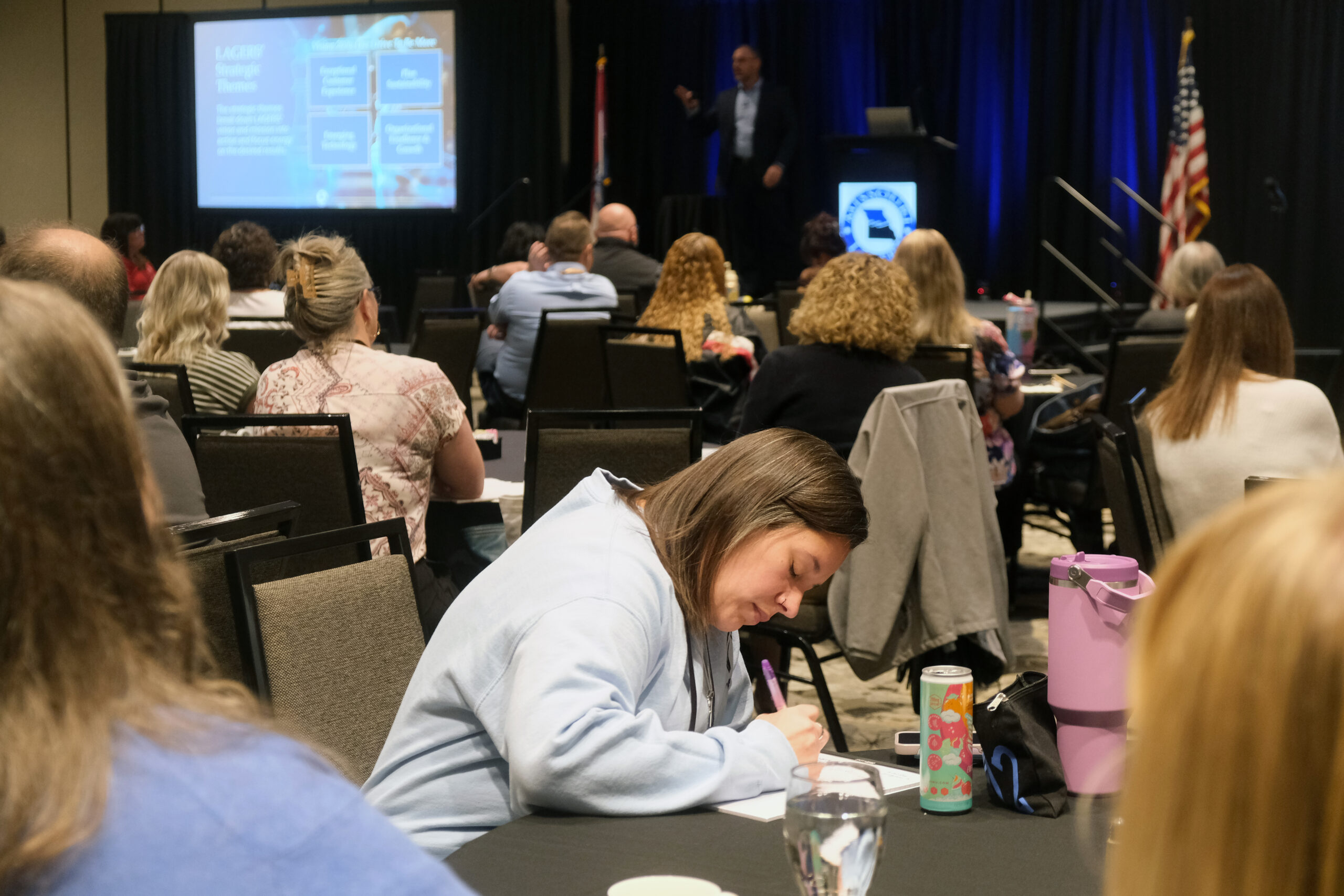 A LAGERS plan administrator takes notes during the keynote address at the annual LEARN Conference held in Springfield, Mo. on May 13-14, 2026.