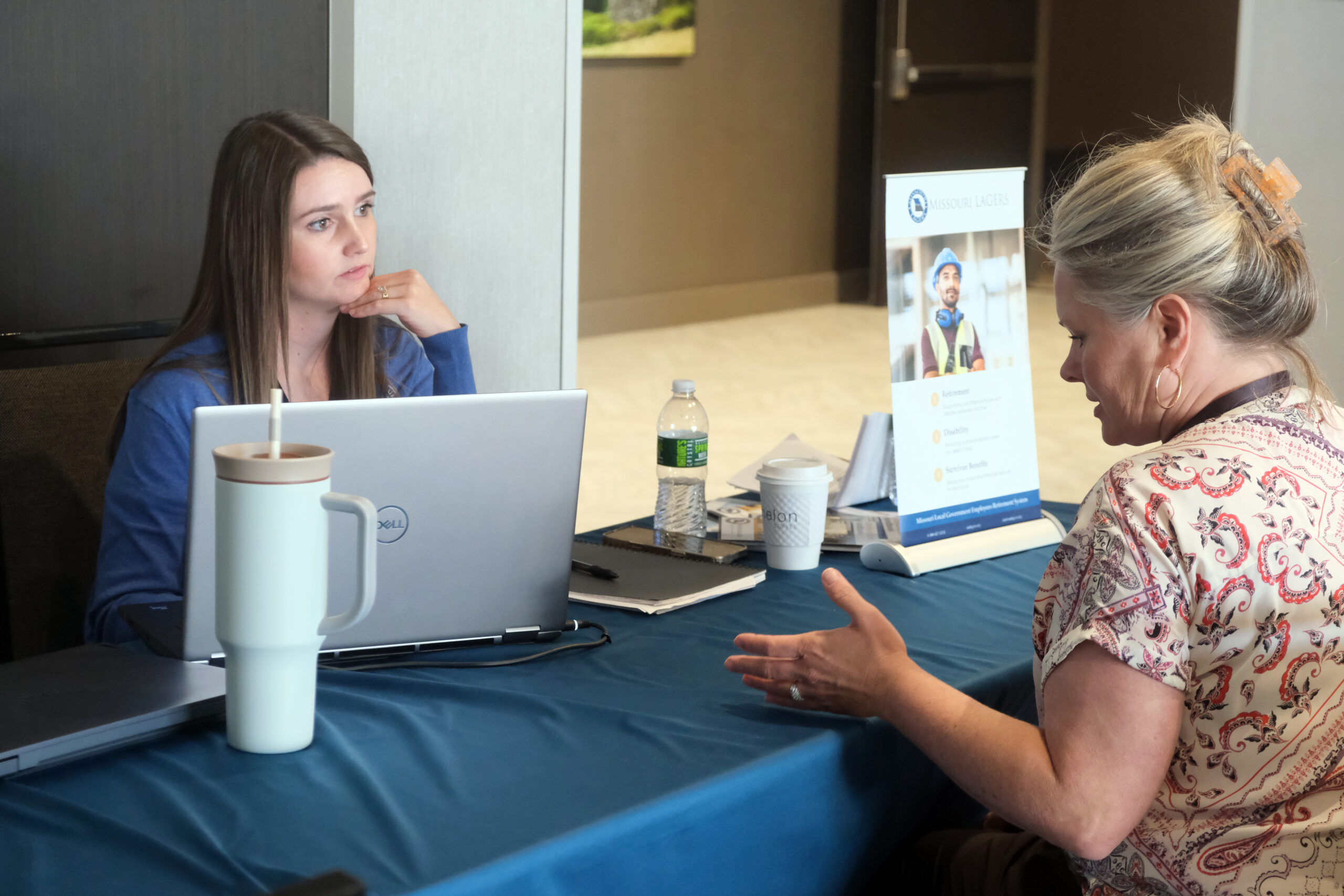 Employer Services Specialist Regan Nuener meets with an attendee during a custom one-on-one counseling session for LAGERS plan administrators at the annual LEARN Conference held in Springfield, Mo. on May 13-14, 2026.