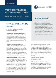 A handout describing the options LAGERS members have with their retirement benefit when they leave LAGERS-covered employment.