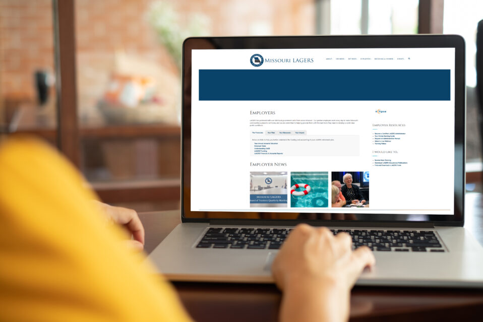 image of a LAGERS plan administrator on a computer navigating to the employer landing page on molagers.org.