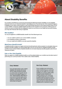 Handout describing the disability benefits that come with being a LAGERS member.